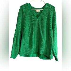 Marled Bright Green V-Neck Ribbed Sweater